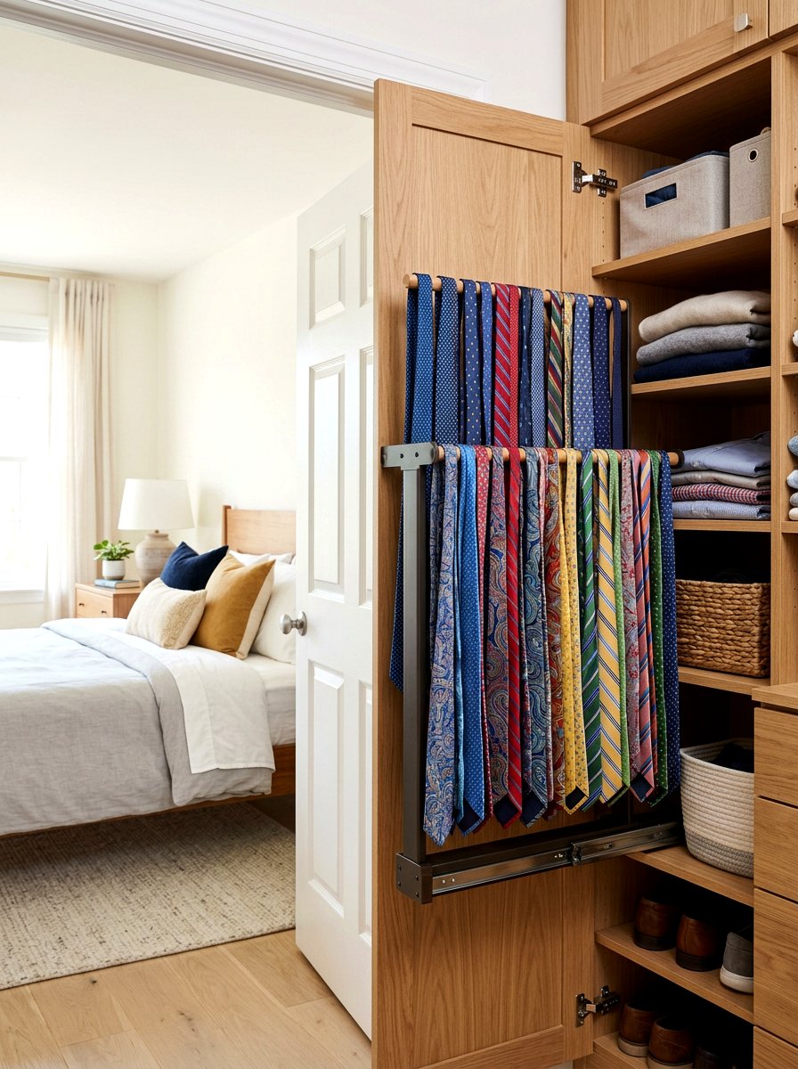 Pull Out Tie Rack - 30 bedroom storage ideas