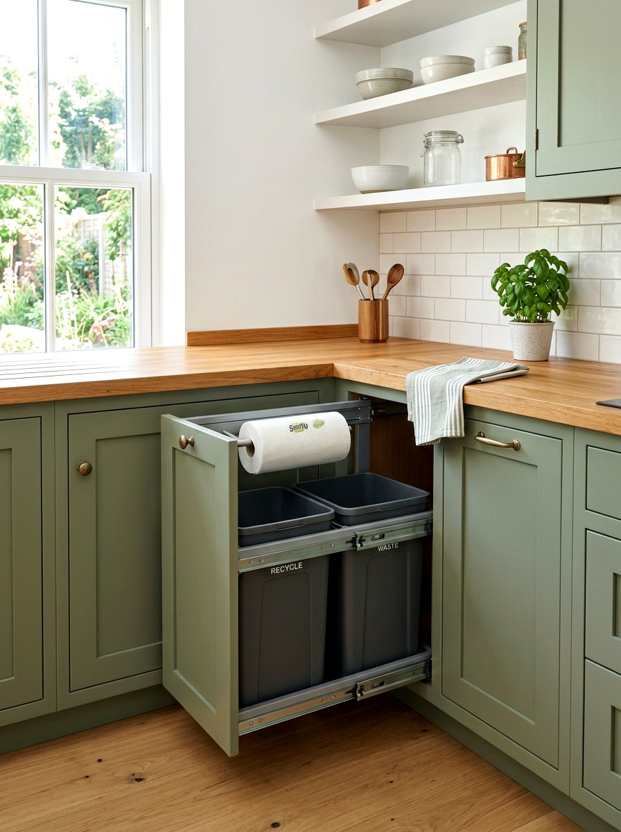 Pull Out Trash With Paper Towel Storage - 30 kitchen trash pull out ideas