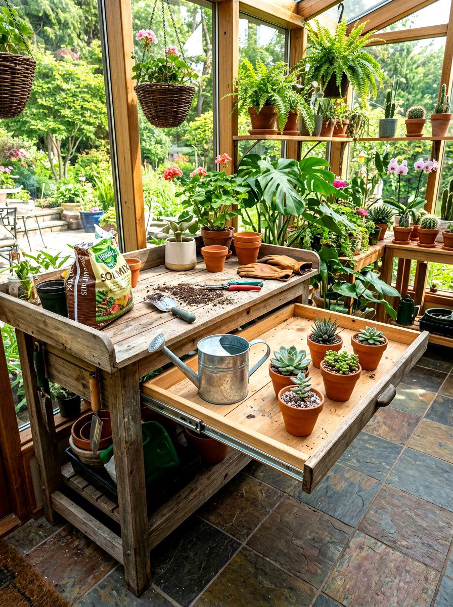 Pull Out Tray - 30 potting bench storage ideas