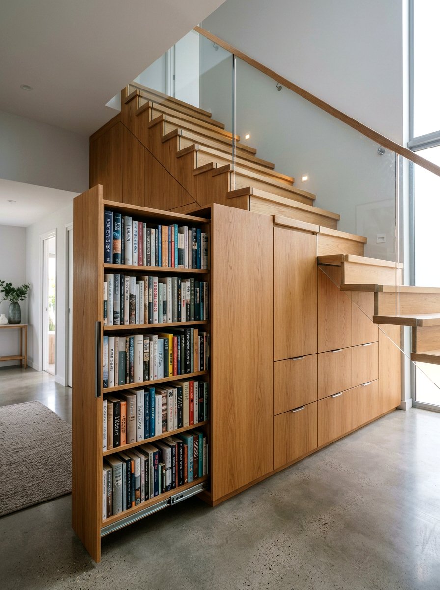 Pull Out Under Staircase Bookshelf Drawers - 30 under staircase bookshelf ideas