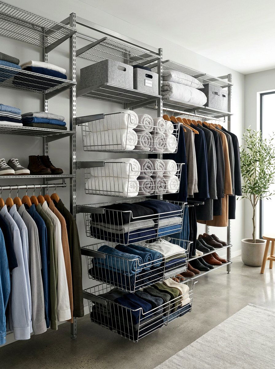 Pull Out Wire Baskets - 30 organizing small closets ideas