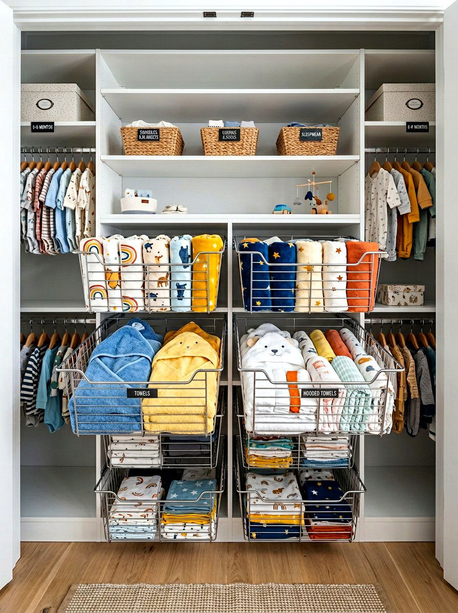 Pull Out Wire Bins - 30 nursery closet organization ideas