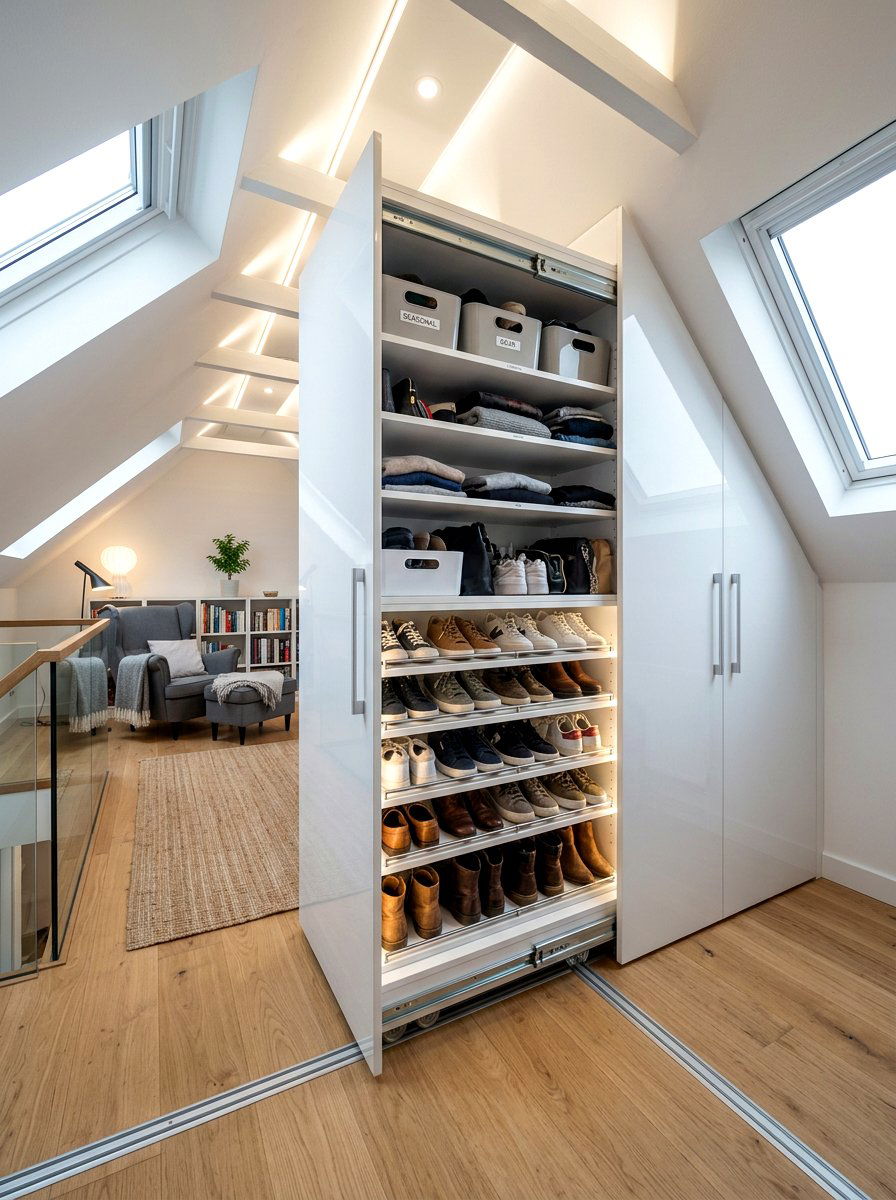 Pull out attic storage - 30 attic bedroom storage ideas