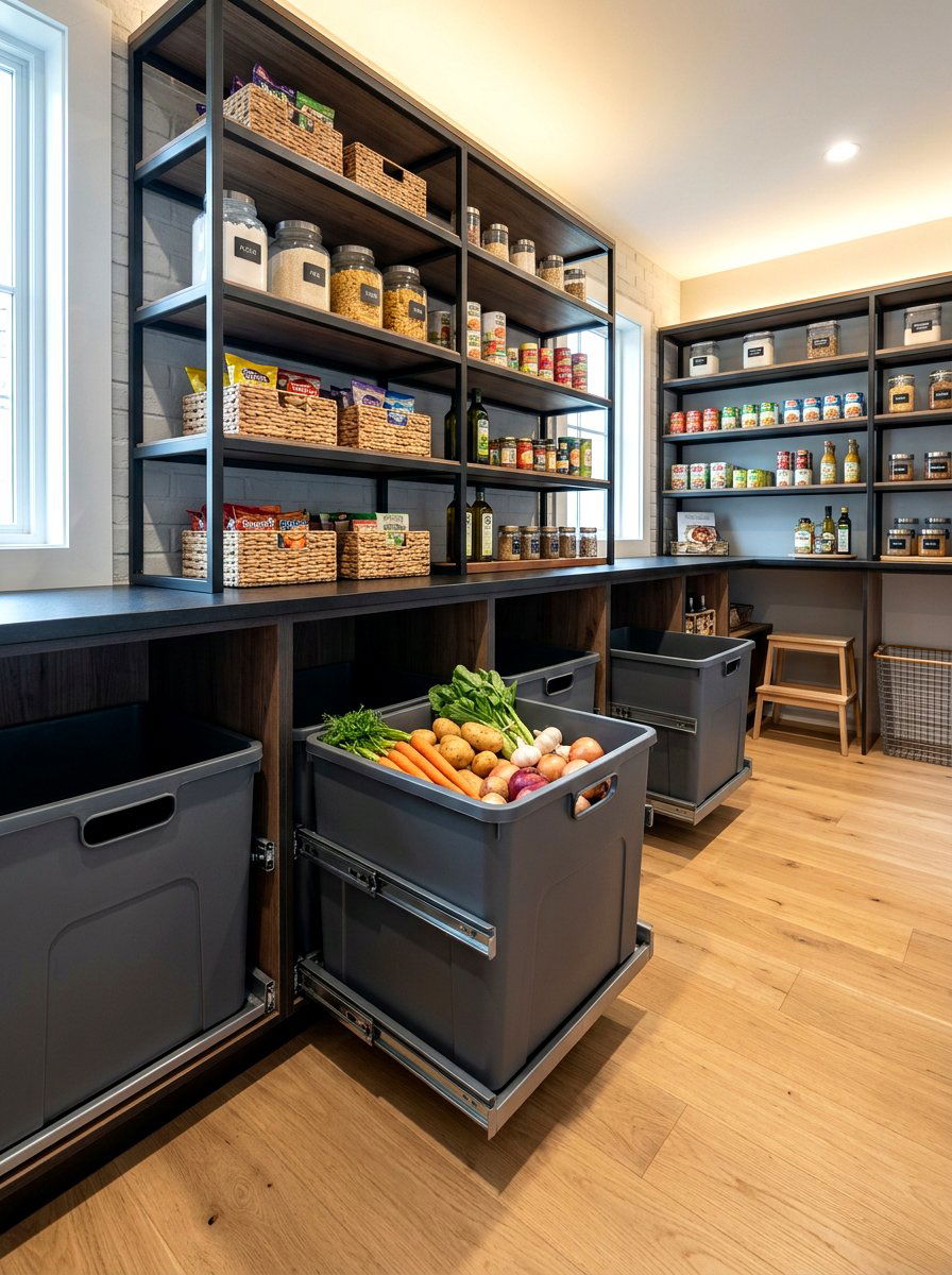 Pull out bin storage - 30 reach in pantry ideas