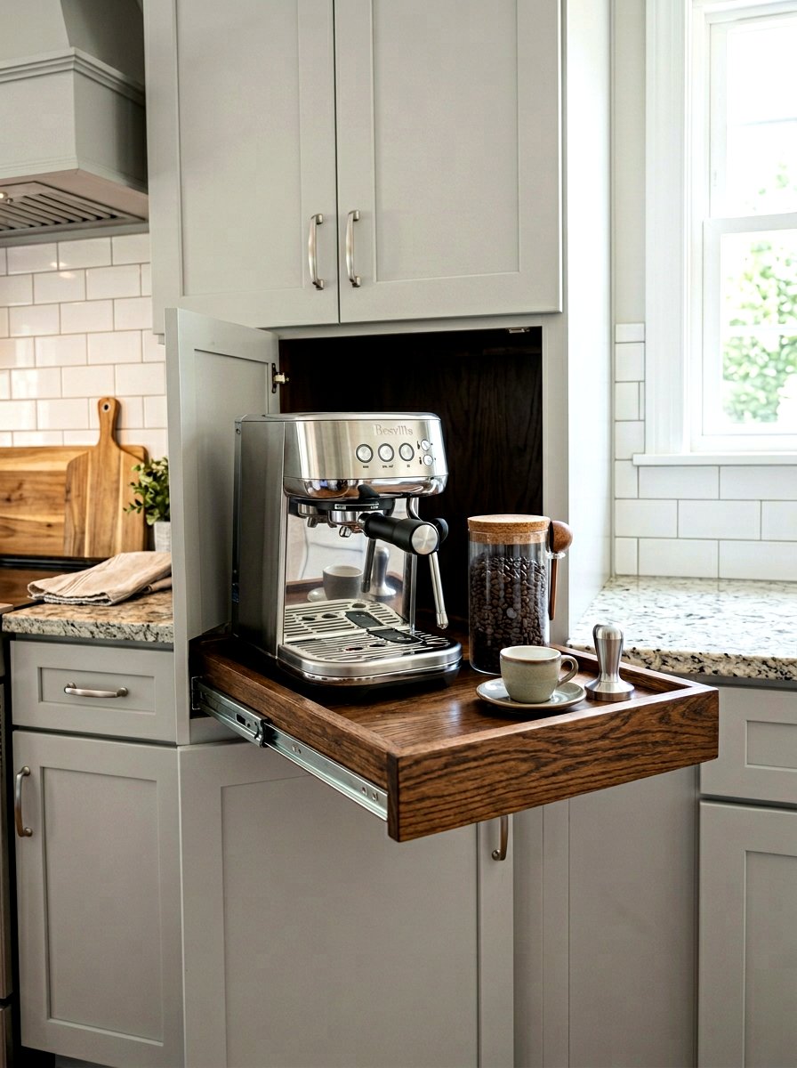 Pull out coffee shelf - 30 hidden coffee pantry ideas