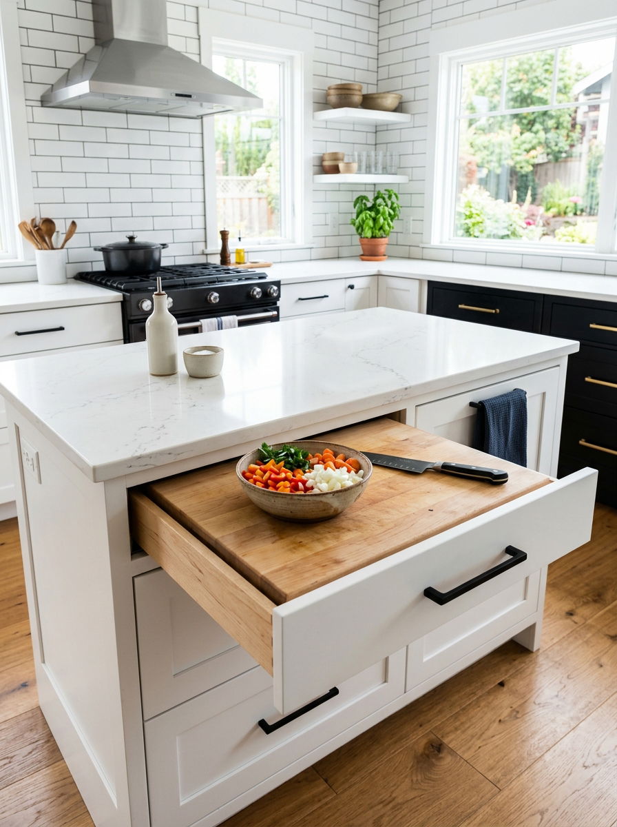 Pull out cutting board drawer - 30 vertical drawer storage ideas