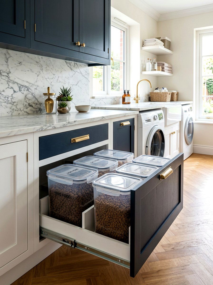 Pull out food bin - 30 pet laundry room ideas