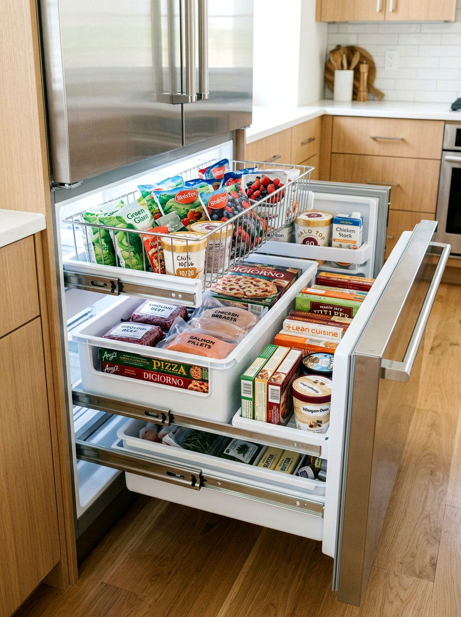 Pull out freezer organization drawers - 30 freezer organization ideas