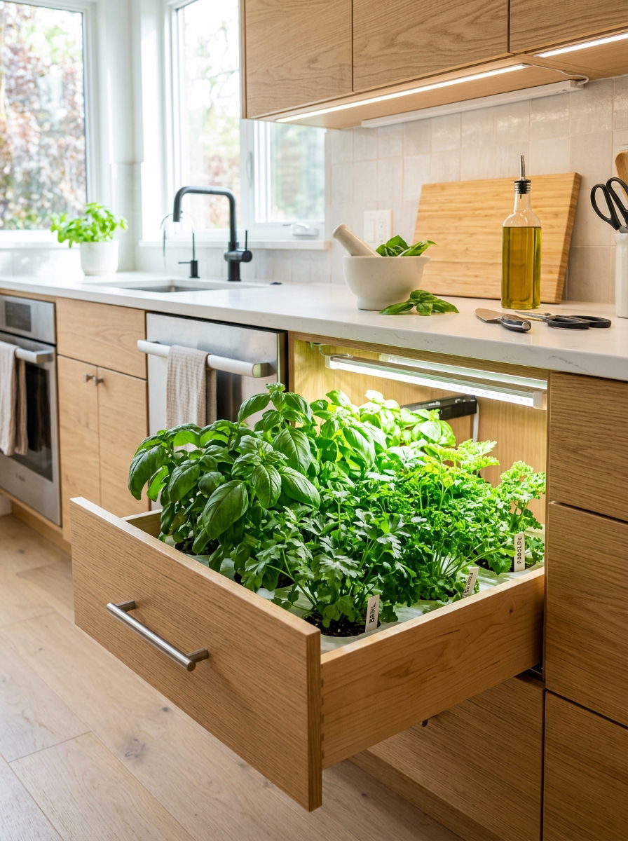 Pull out indoor herb garden - 30 vertical drawer storage ideas