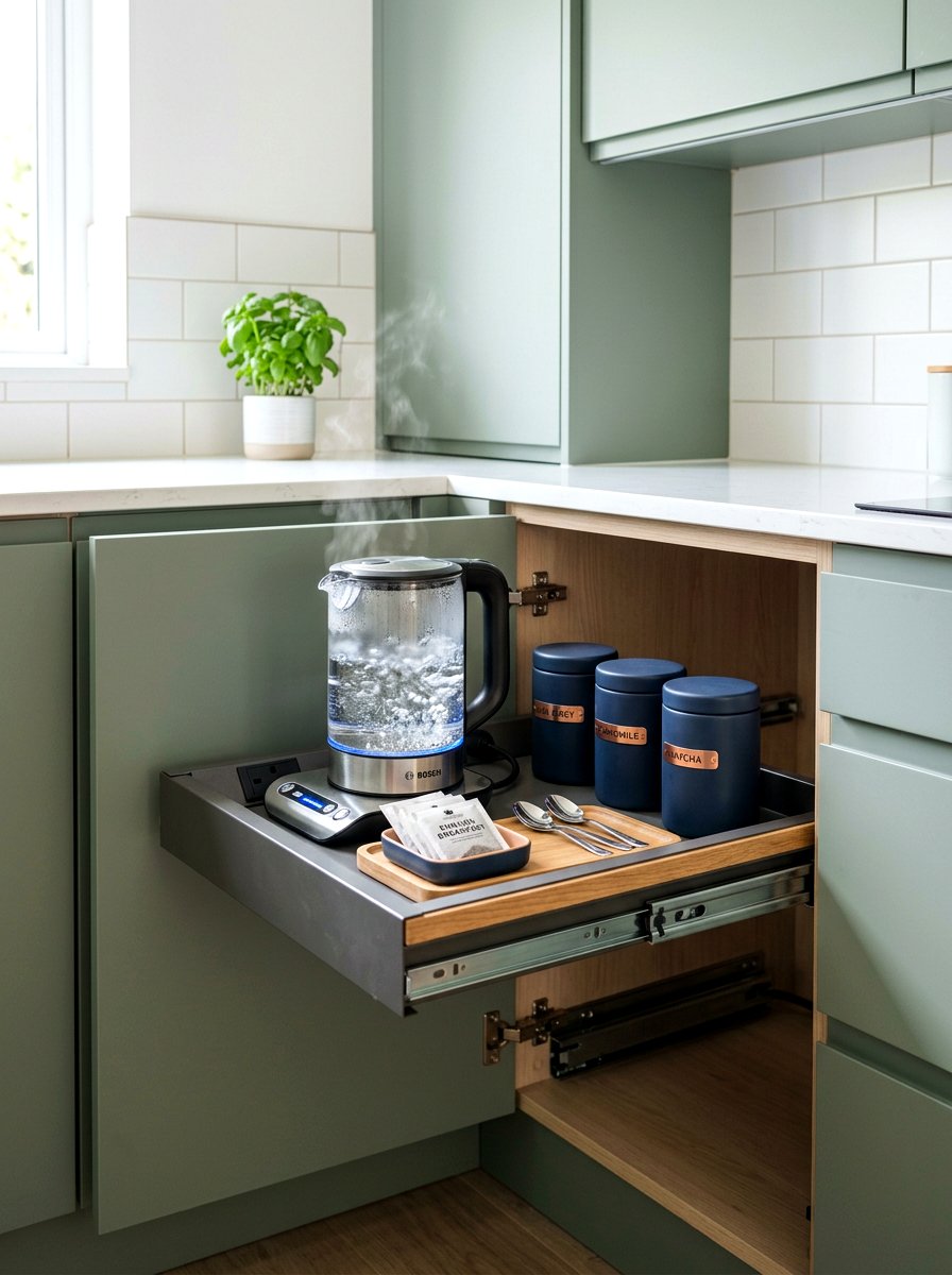 Pull out kettle shelf - 30 hidden tea pantry ideas