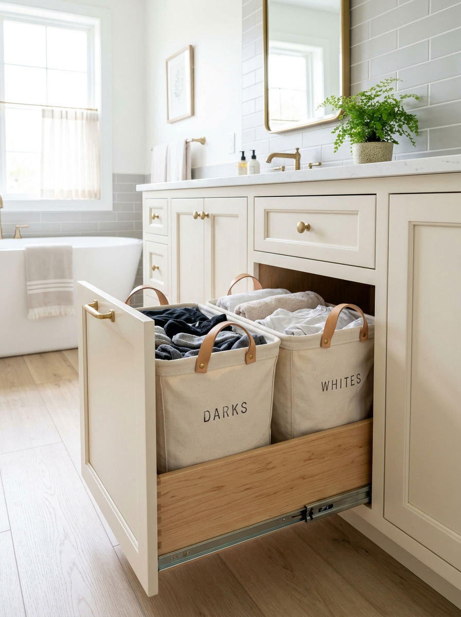 Pull out laundry hamper cabinet - 30 vertical drawer storage ideas