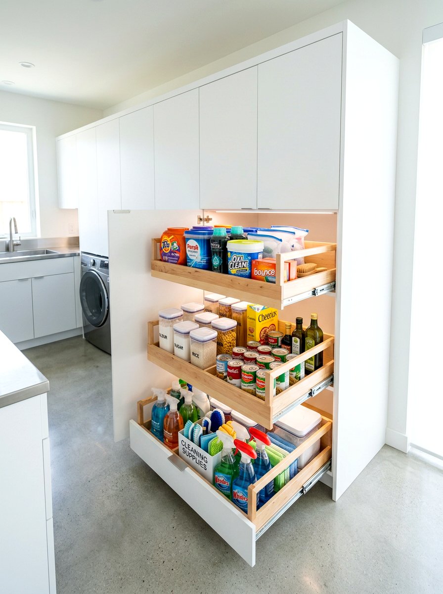 Pull out laundry pantry drawers - 30 laundry room pantry combo ideas