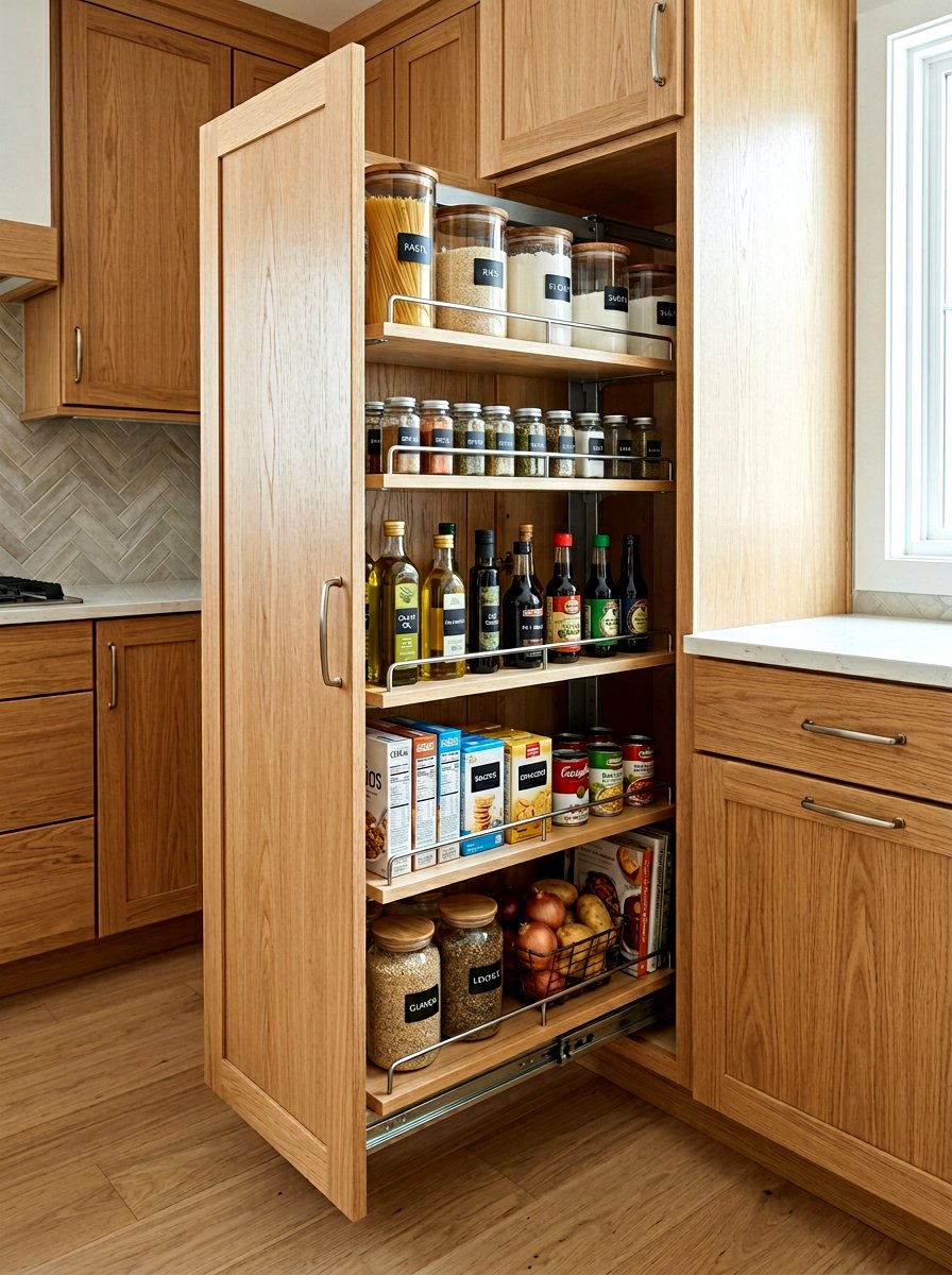 Pull out pantry shelves - 30 food container organization ideas