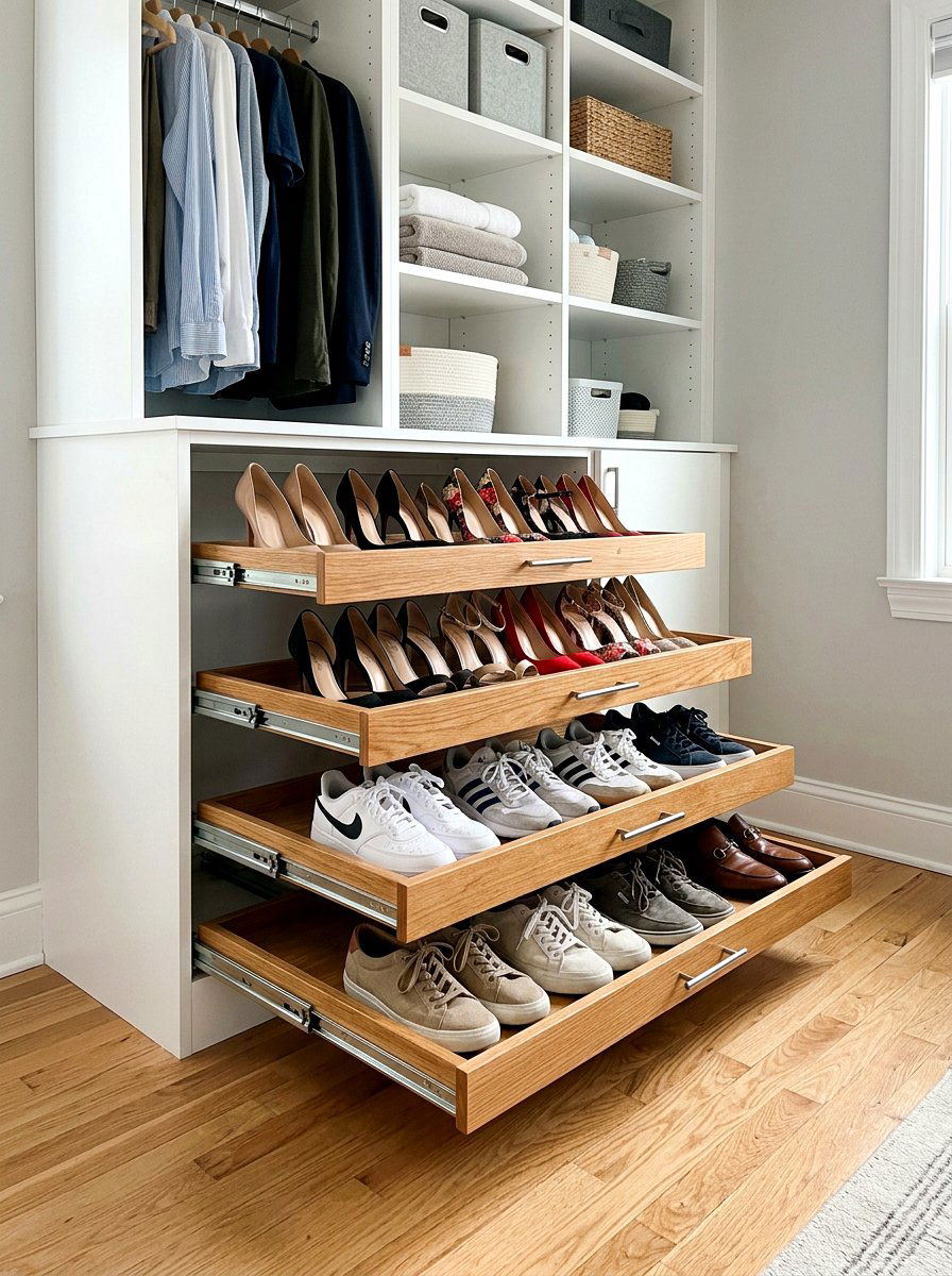 Pull out shoe rack - 30 small walk in closet ideas