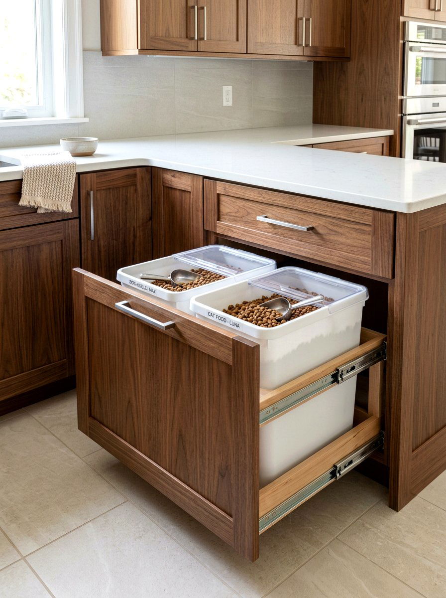 Pull out trash can pet food - 30 pet station kitchen ideas