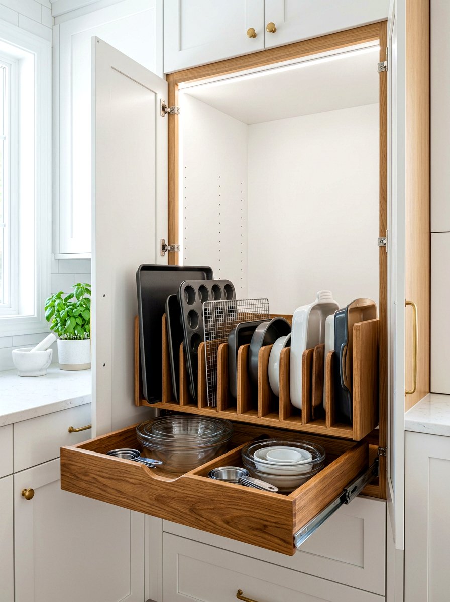 Pull out tray divider shelf - 30 tray divider cabinet ideas