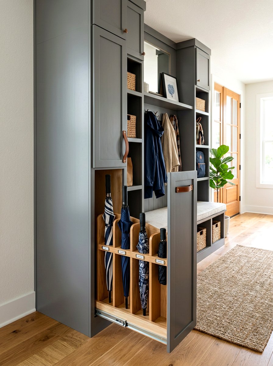Pull out umbrella drawer - 30 umbrella cabinet ideas