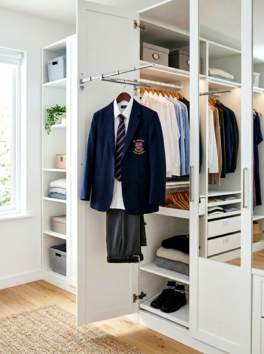 Pull out valet rod - 30 kids closet system ideas