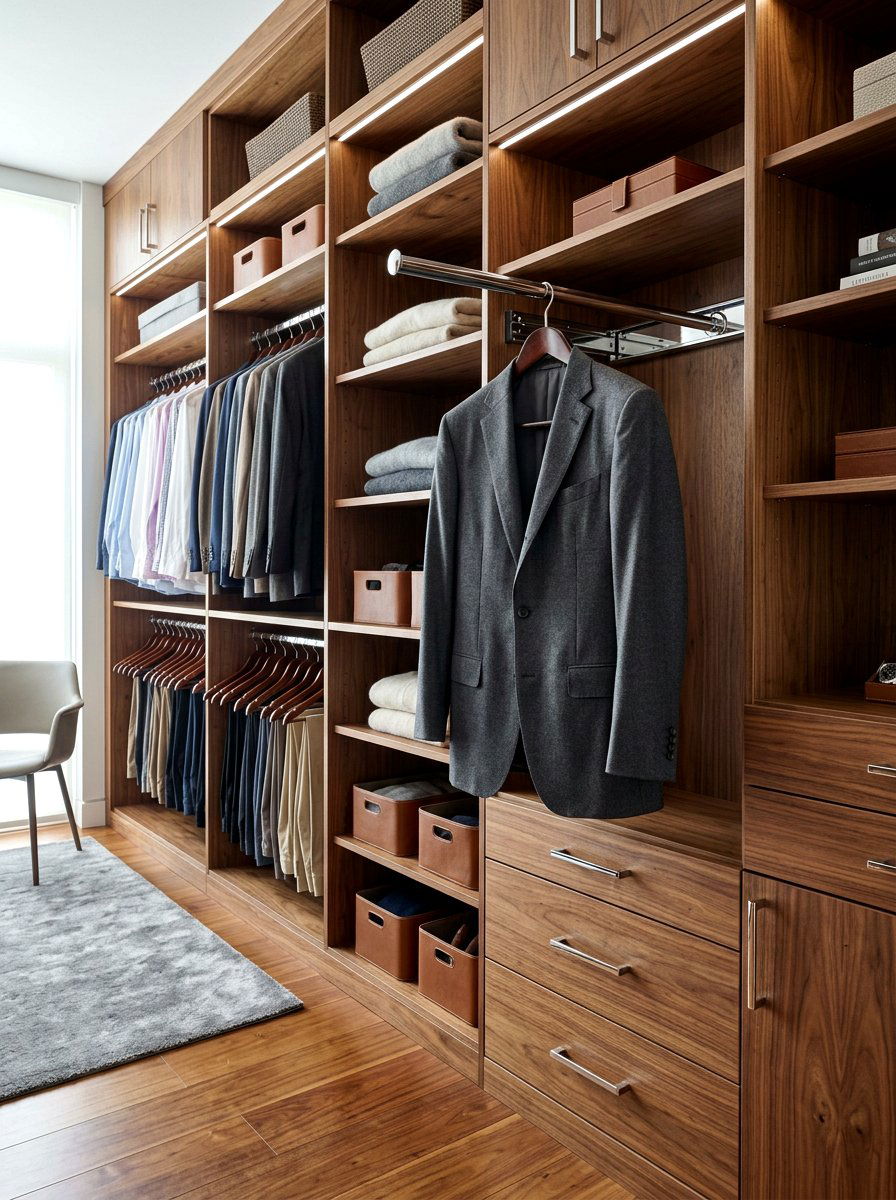 Pull out valet rod - 30 aesthetic closet organization ideas