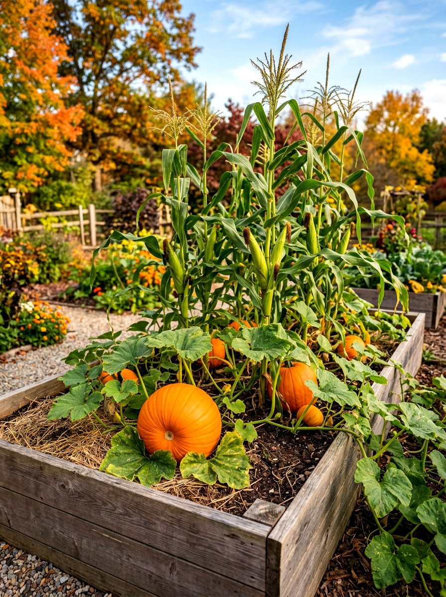 Pumpkin And Corn Companion Planting - 30 raised bed companion planting ideas