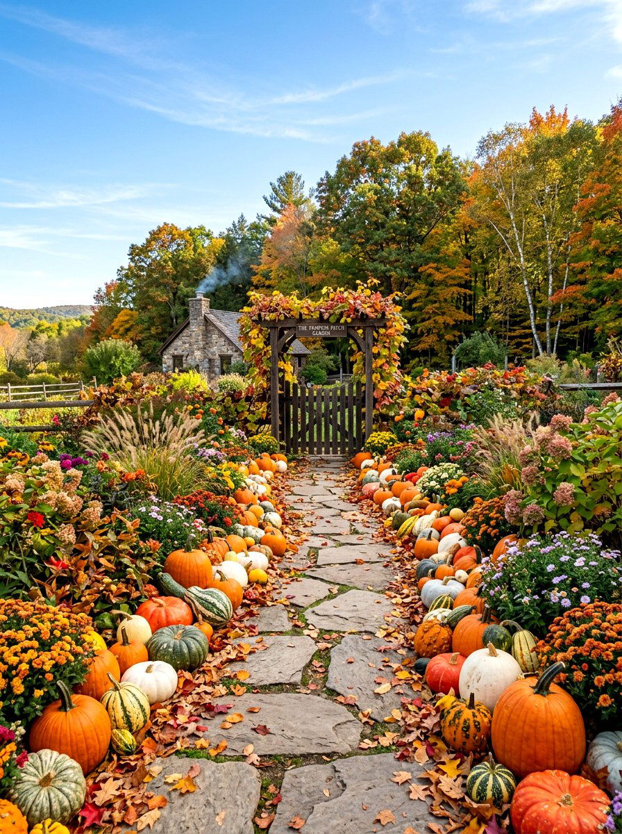 Pumpkin garden path - 30 fall garden ideas