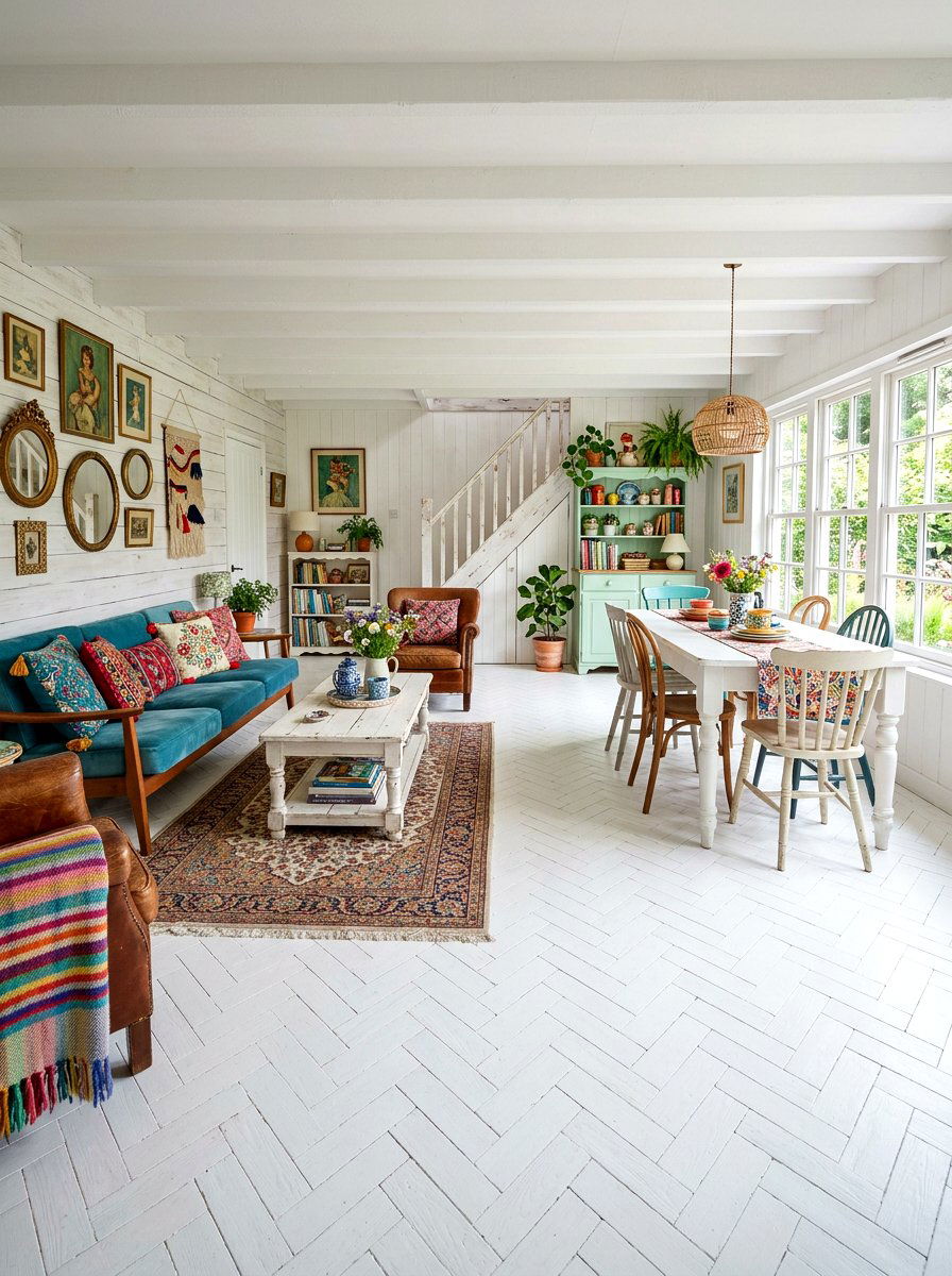 Pure White Painted Parquet - 30 parquet kitchen floor ideas