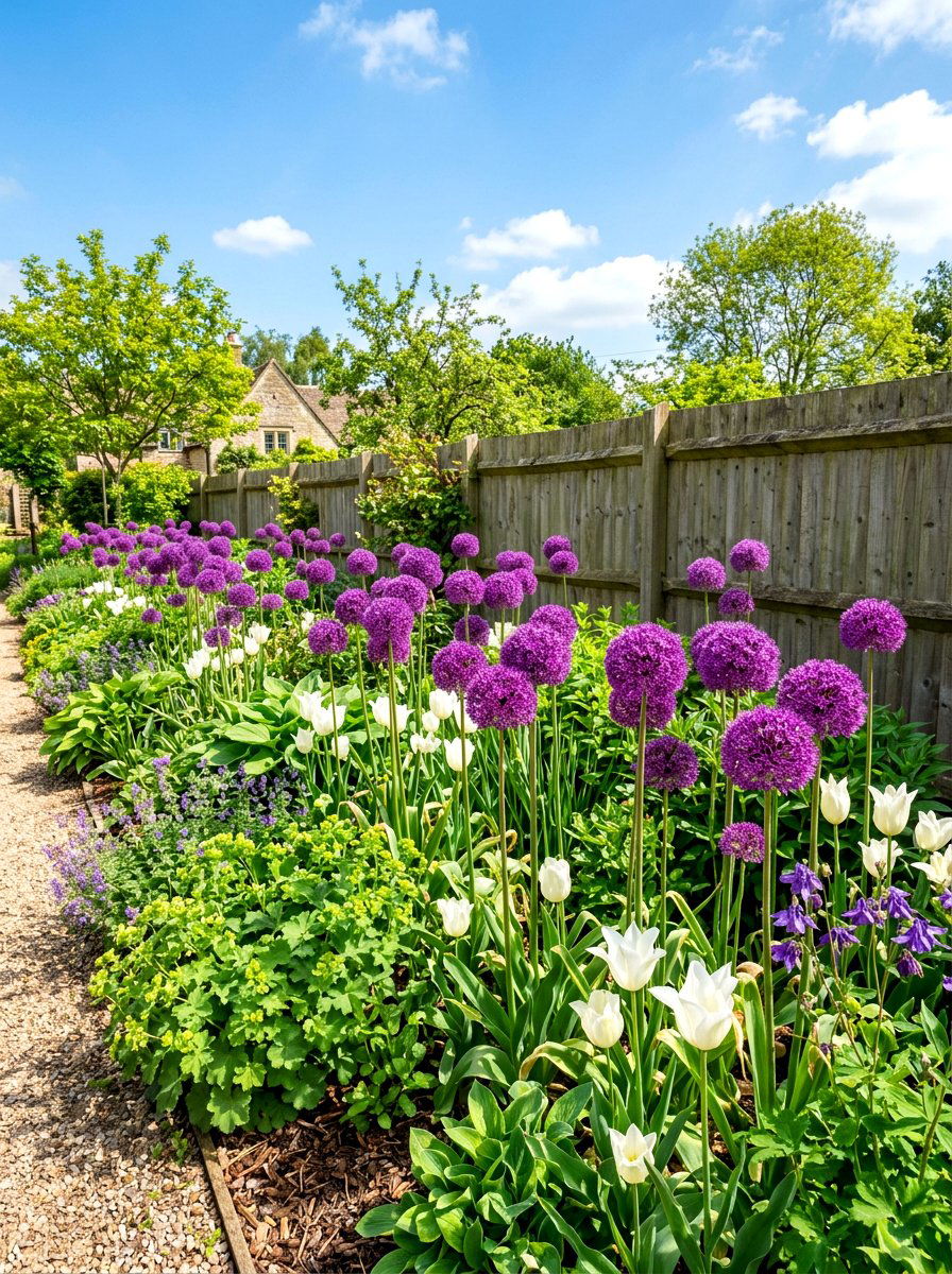 Purple Allium Garden Border - 30 spring bulb border ideas