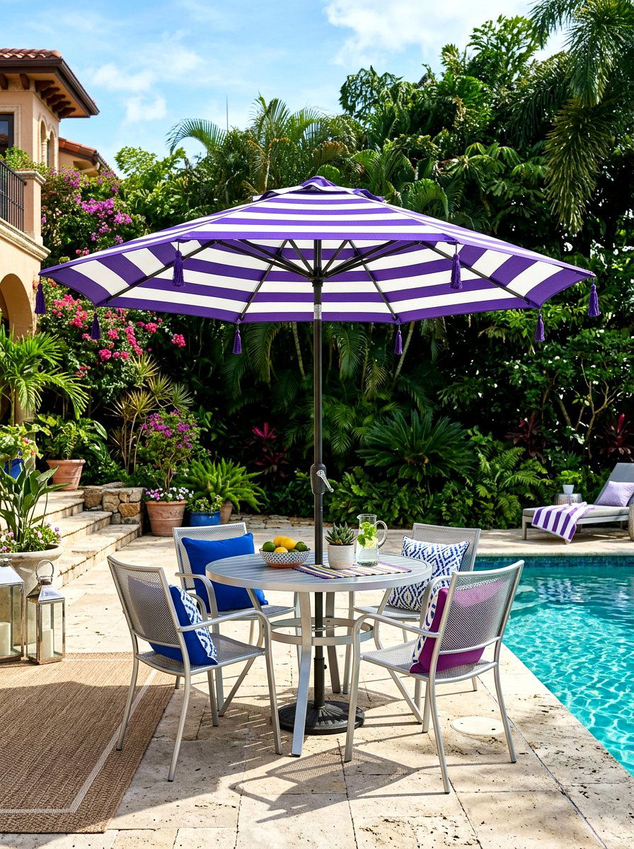 Purple And White Striped Pool Umbrella - 30 poolside striped umbrellas ideas