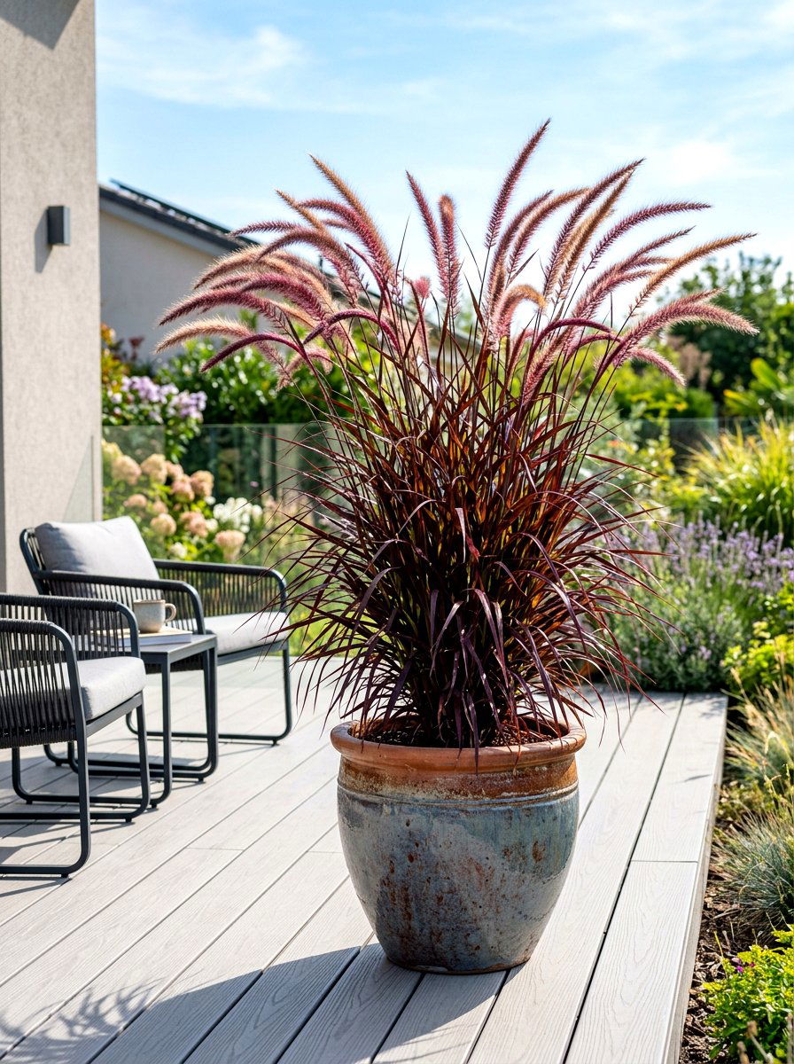 Purple Fountain Grass Pot - 30 ornamental grass garden ideas