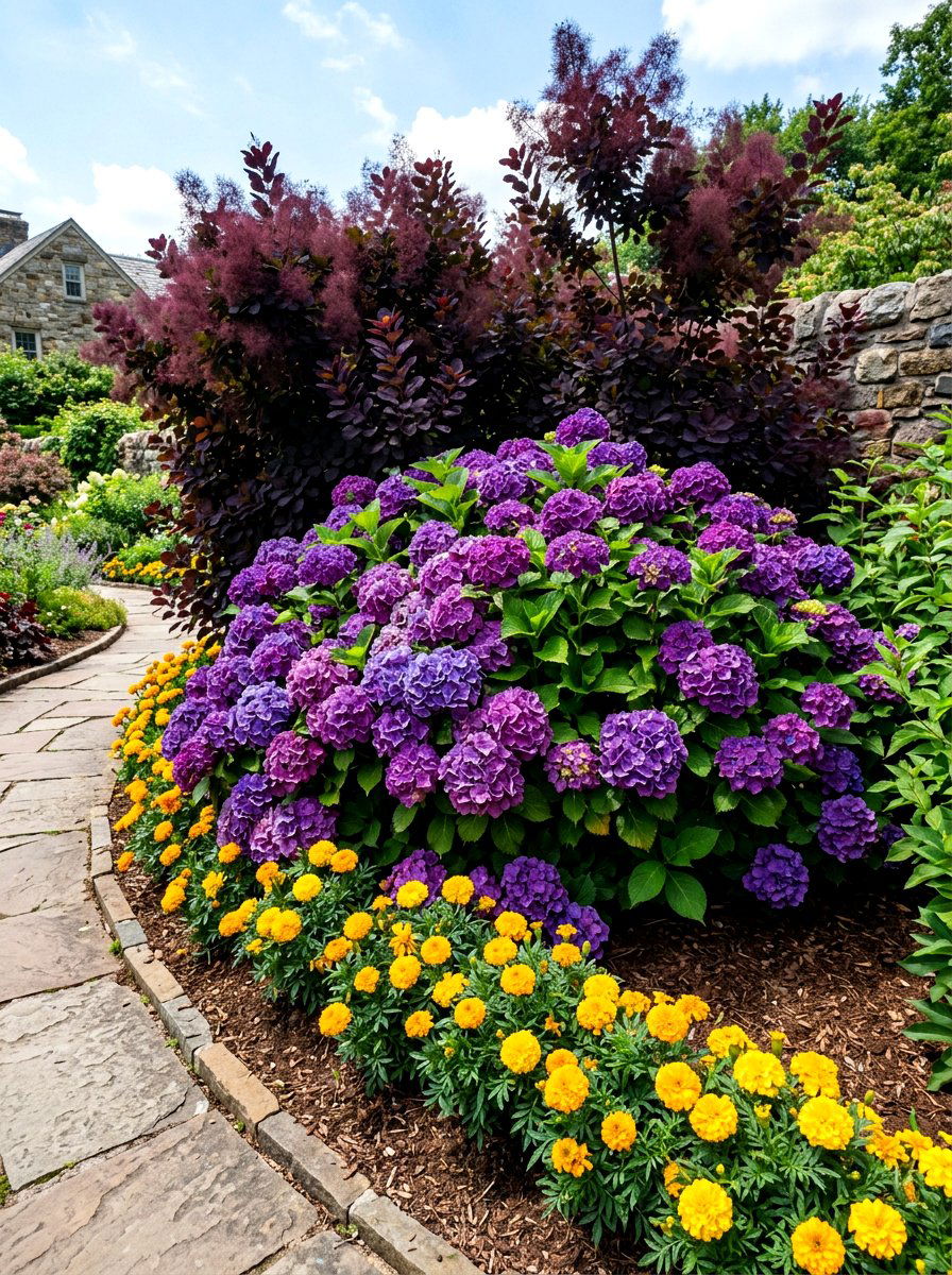Purple Hydrangea Bed - 30 hydrangea garden ideas