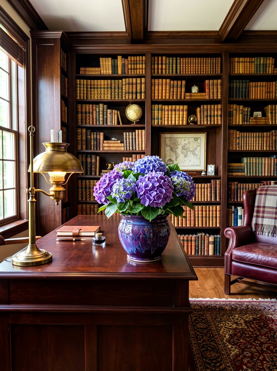 Purple Hydrangea Ceramic Pot - 30 hydrangea centerpiece ideas