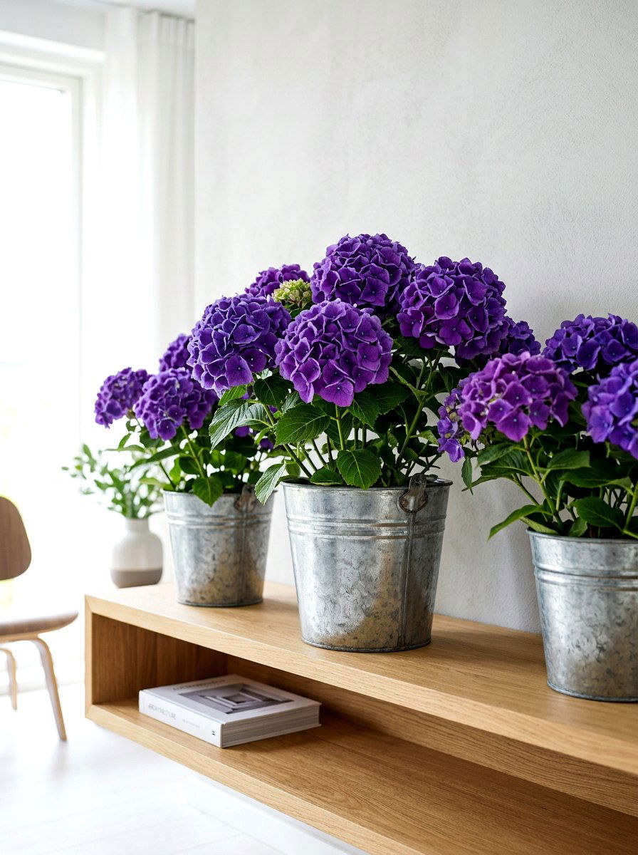 Purple Hydrangea Entryway Display - 30 hydrangea porch planter ideas