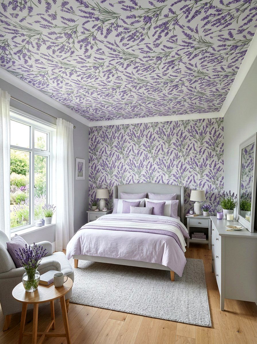 Purple Lavender Pattern - 30 ceiling wallpaper bedroom ideas