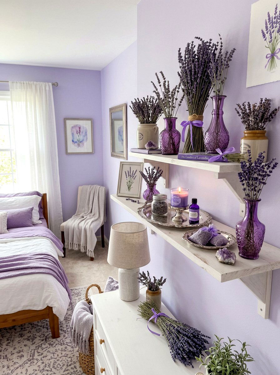 Purple Lavender Shelf - 30 seasonal shelf decor ideas