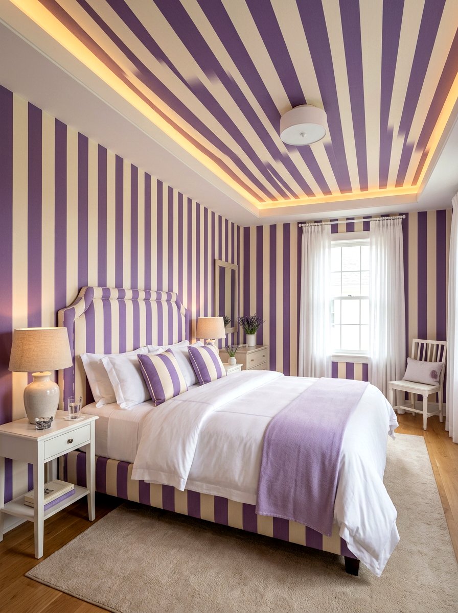 Purple Lavender Stripe Guest Room - 30 stripe drench room ideas