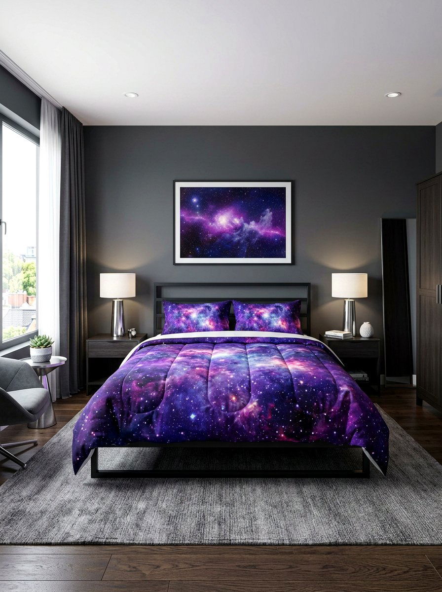 Purple Nebula Bedding Set - 30 extra celestial bedroom ideas