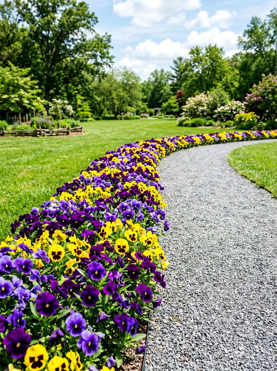 Purple Pansy Edge - 30 early spring flower bed ideas