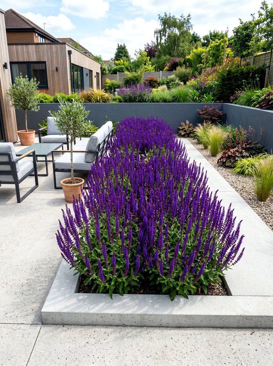 Purple Salvia Bed - 30 pollinator paradise backyard ideas