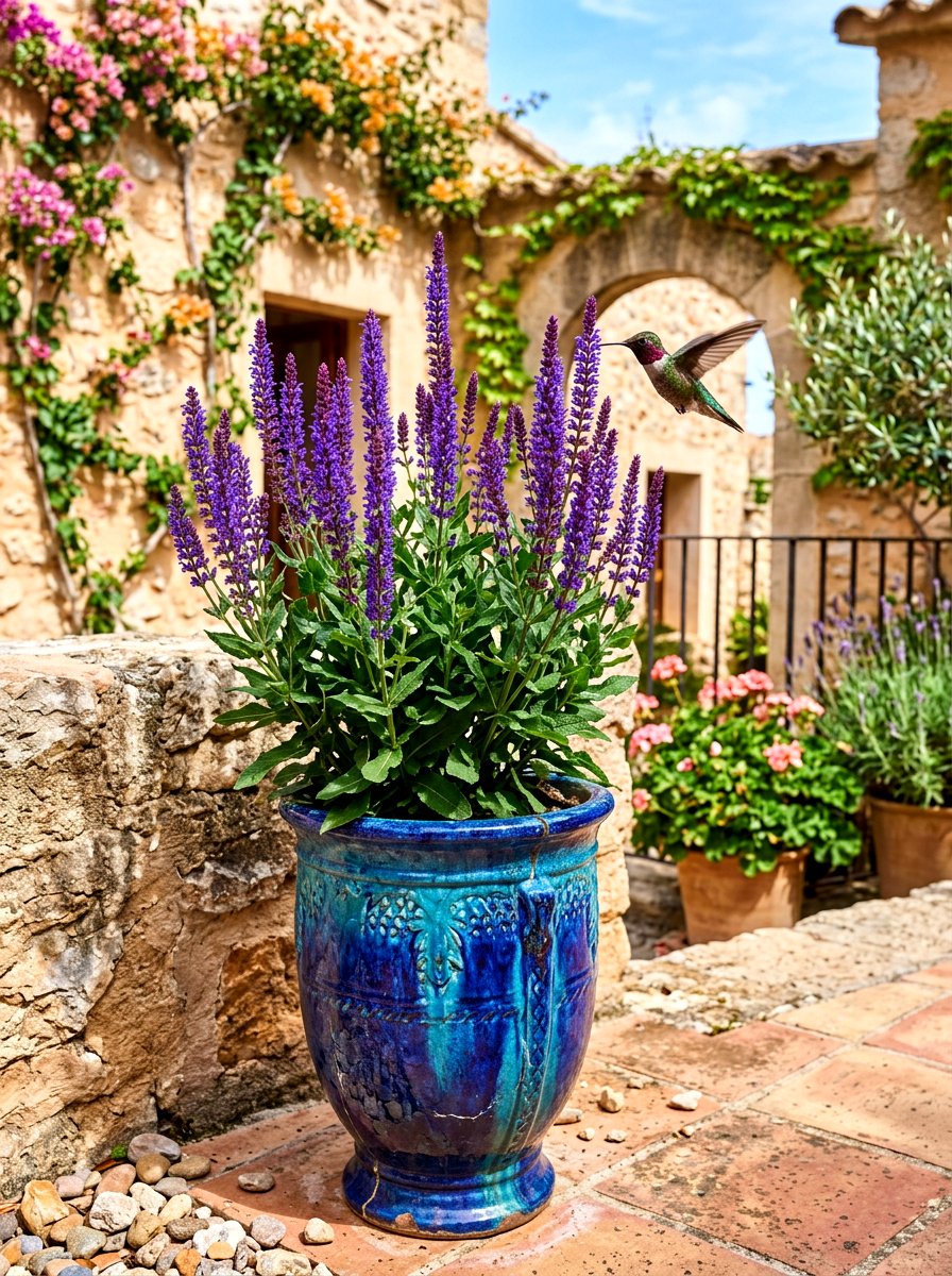 Purple Salvia Spire - 30 sunny container garden ideas