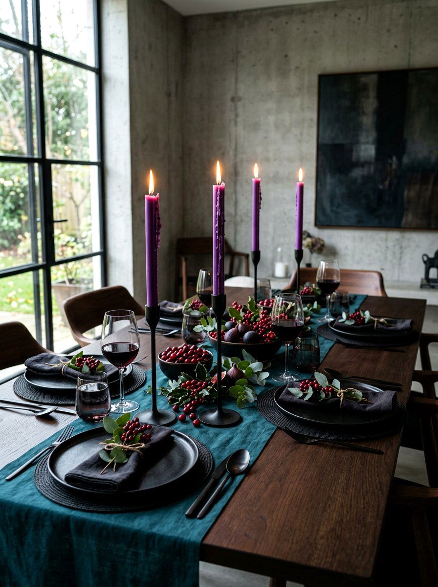 Purple Tapered Candles - 30 moody berry tablescape ideas