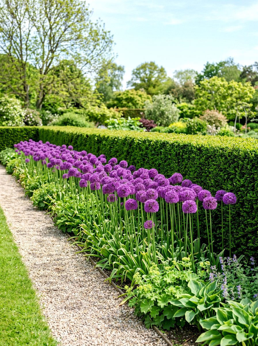 Purple allium border - 30 formal front garden ideas