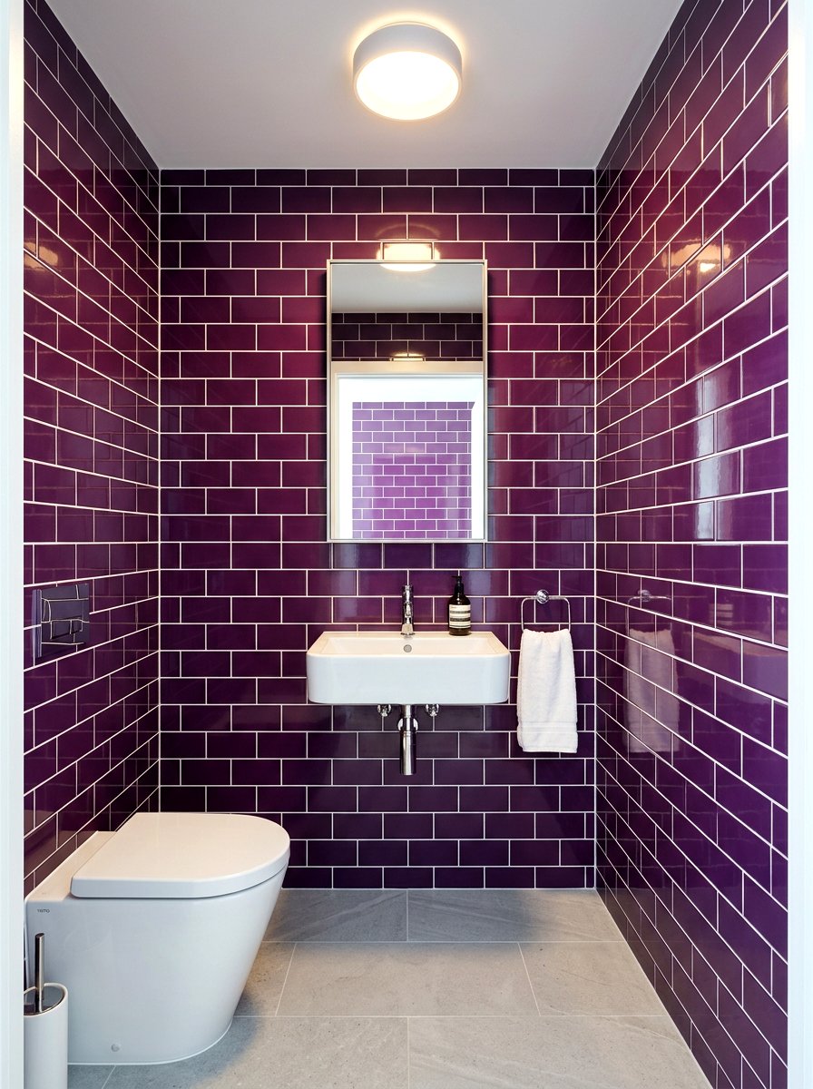Purple bathroom tile - 30 aubergine powder room ideas
