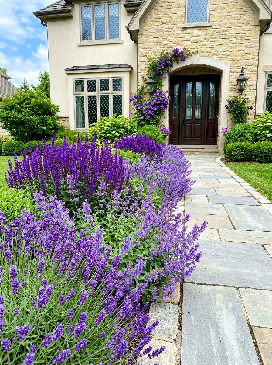Purple flower border - 30 small front garden border ideas