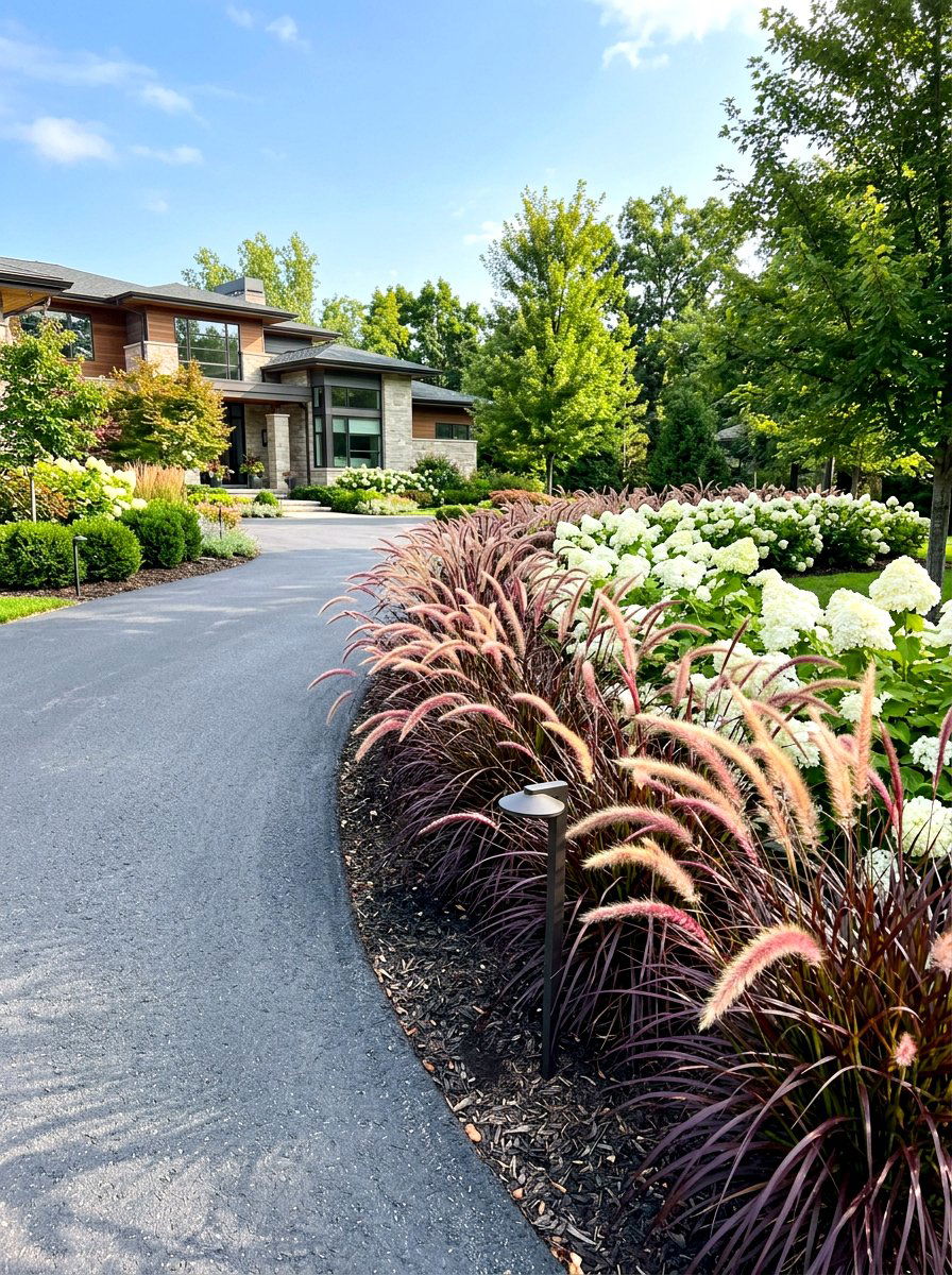 Purple fountain grass landscape border - 30 ornamental grass border ideas