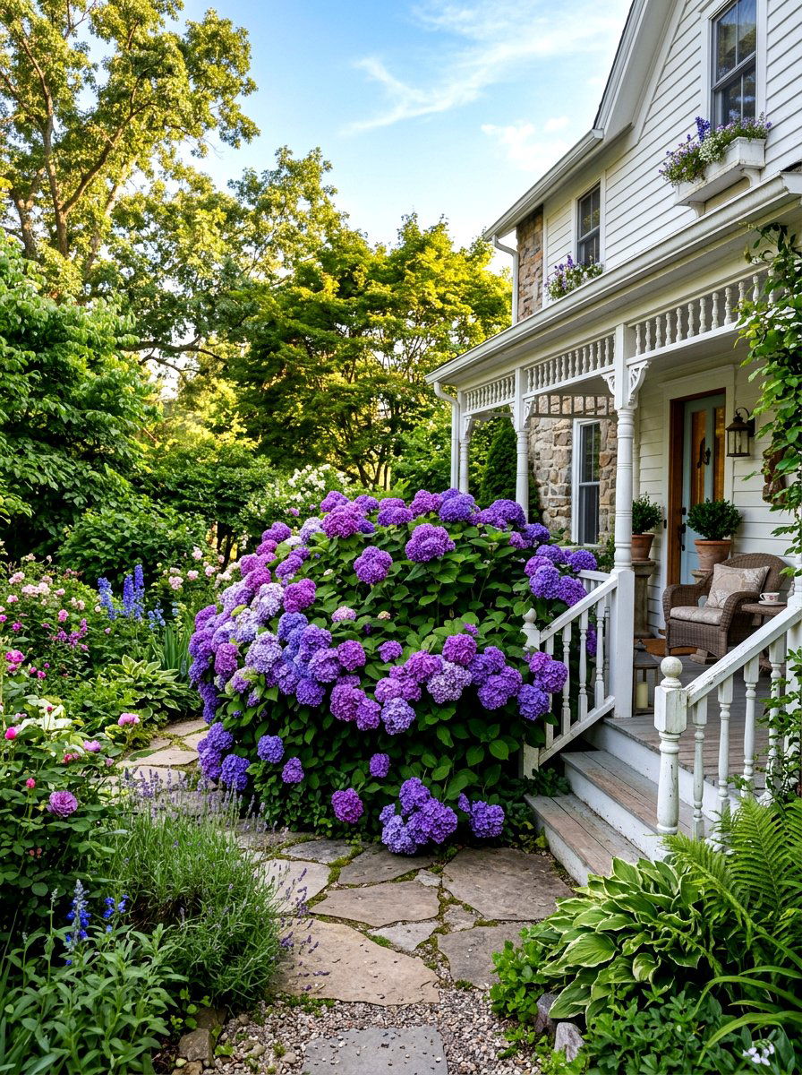 Purple hydrangea shrub - 30 purple flower garden ideas