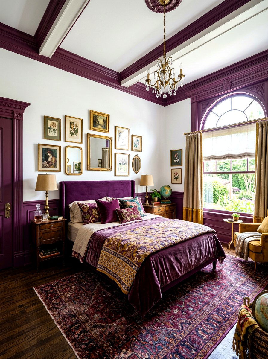 Purple trim eclectic bedroom - 30 painted trim room ideas