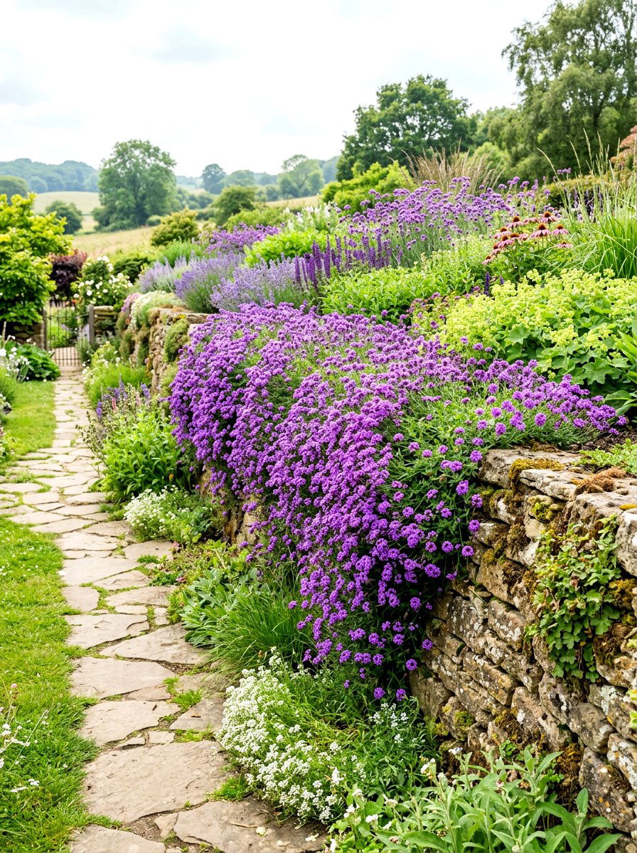 Purple verbena garden - 30 summer bloom garden ideas