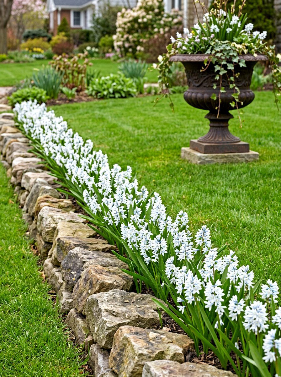 Puschkinia Front Border - 30 spring bulb border ideas