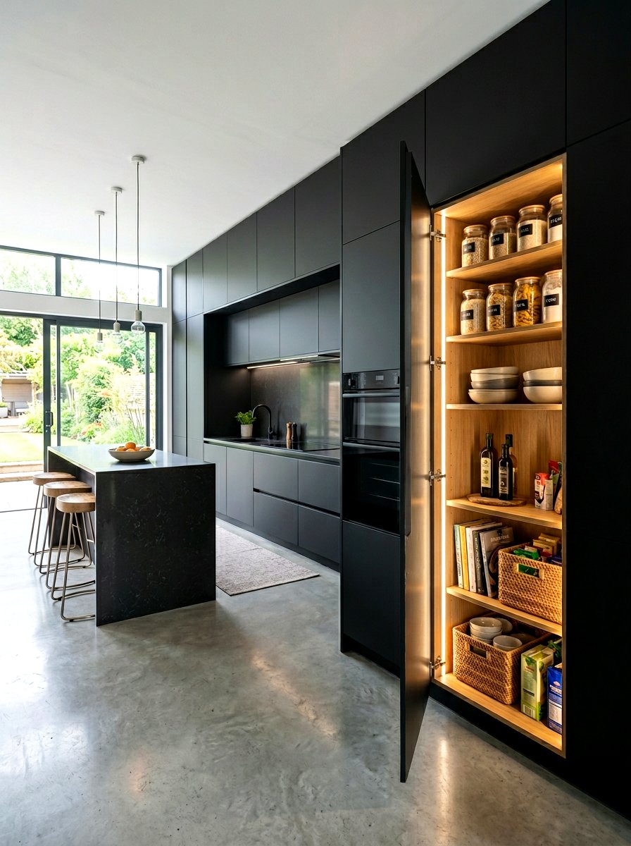 Push To Open Handleless Pantry - 30 hidden pantry ideas