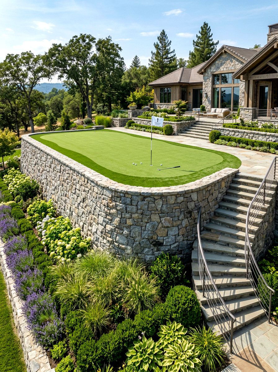 Putting Green With Retaining Wall - 30 backyard putting green ideas